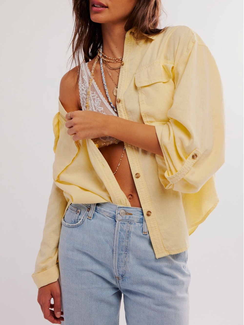 Free People Made For Sun Linen Oversized Button Down Shirt